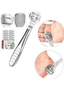 13/12/10 pezzi, Lima professionale per pelle dura in acciaio inossidabile per mani e piedi, set per pedicure e cura di mani e piedi, rimuovi calli, rasoio per mani e piedi, manico in acciaio inossidabile con 10 lame, strumento per la cura dei piedi