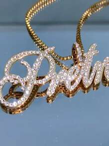 Collar con nombre con diamantes brillantes, collar con nombre de cristal, collar personalizado, collar con texto de nombre, joyería congelada, regalo para mujer, regalo para dama de honor, nombre personalizable de estilo sencillo para uso diario, productos que incluyen caja de regalo, regalo del Día de San Valentín, regalo de cumpleaños, regalo del Día de la Madre, regalo diario