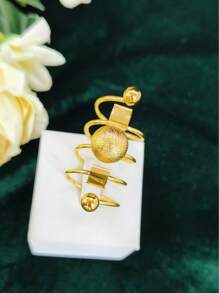 1 pieza Anillo alargado de dedo con baño de oro de cobre a la moda para mujeres, adecuado para bodas, fiestas, bailes de graduación, Día de la Madre, cumpleaños. Anillo abierto y ajustable.