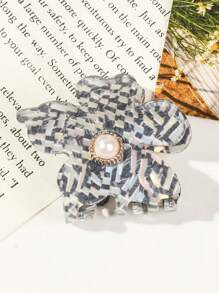 1pc Acrylic Pearl 5-Petal Flower Hair Clip Claw Clip For Bun Hairstyle, Hair Claw, Wholesale