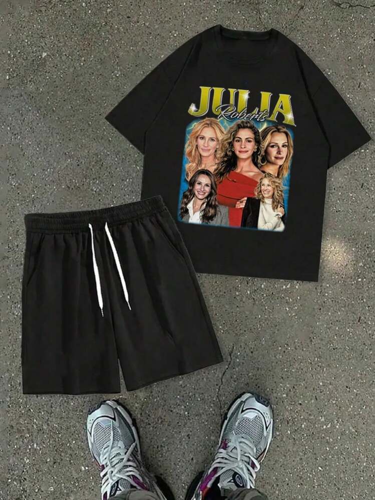 Men's Fashionable Graphic Tee Julia Roberts Collage Print Short Sleeve Summer Casual TShirt - màu đen - Xem 1