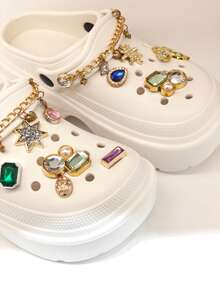 Revreal Black Platform Clogs with Colorful Rhinestone Charms and Chain可愛波西米亞Preppy學院度假時尚Casual休閒Outdoor戶外 - 白色 - 查看 3