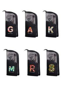 26 Alphabet Letter Pattern Makeup Brush Bag, Women Travel Storage Pouch, Large Capacity Cosmetic Organizer