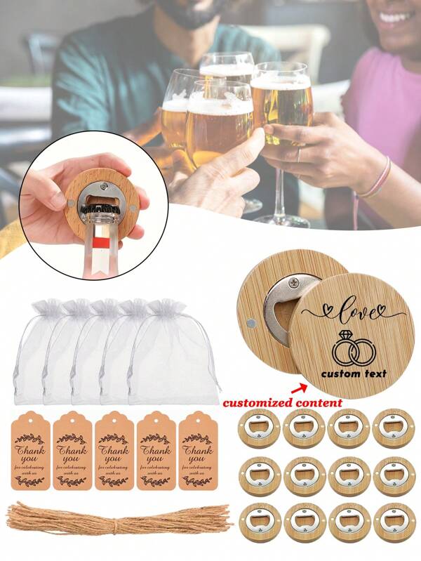 Abridor de garrafas de cerveja personalizado de bambu e madeira, 1/10/20 peças - Design circular criativo, inclui um abridor de garrafas, uma sacola de presente, um cartão de agradecimento e uma corda, pode ser sugado no painel da geladeira, para uso doméstico, presente perfeito para criatividade, presente para pai, multifuncional, ornamental, reutilizável, requintado, elegante, de alta qualidade, colorido, moderno, personalizado, exclusivo