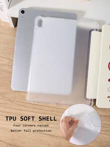 1 Stück transparenter Bleistifthalter 3-Falten Eat Rot Apfel Buchstaben bemalt Tablet Hülle, integrierter Stylus Schlitz, 3-fach Ständer, TPU weicher Kantenschutz stoßfest verschleißfest, magnetischer Schlaf/Wachs, kreativ/lustig/nicht geeignet/personalisiert/minimalistisch/rot, kompatibel mit iPad Mini4/Mini5/Mini6/Mini7/Air/Air2/9.7/10.2/10,5/Air4/Air5/10