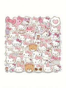 Sanrio 50pcs/Set Hello Stickers Kittyes Character Seals PVC Material Single Use Irregular Shape Matte Finish Novel Decoration For Phones Laptops Scrapbooking DIY Projects