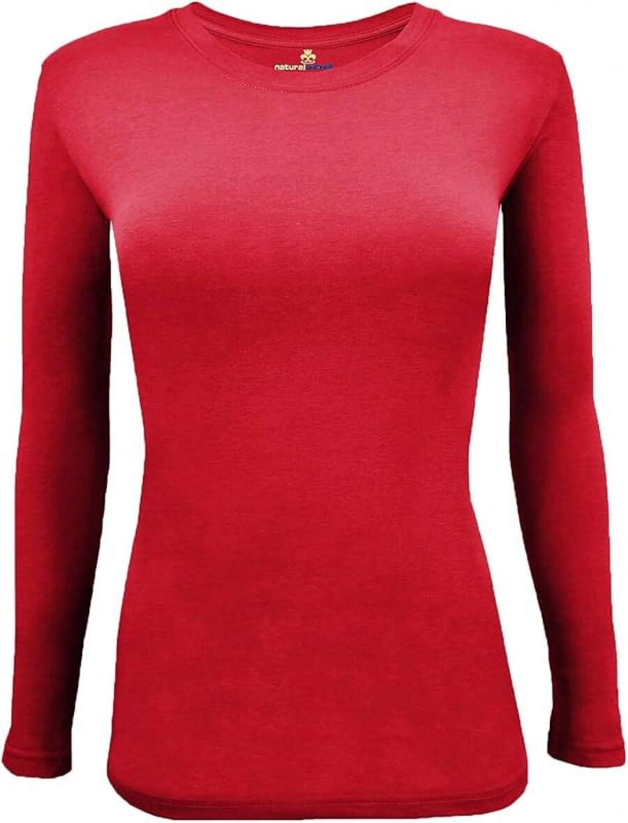 Women's Under Scrub Tee Crew Neck Long Sleeve-Shirt - 紅色 - 查看 1