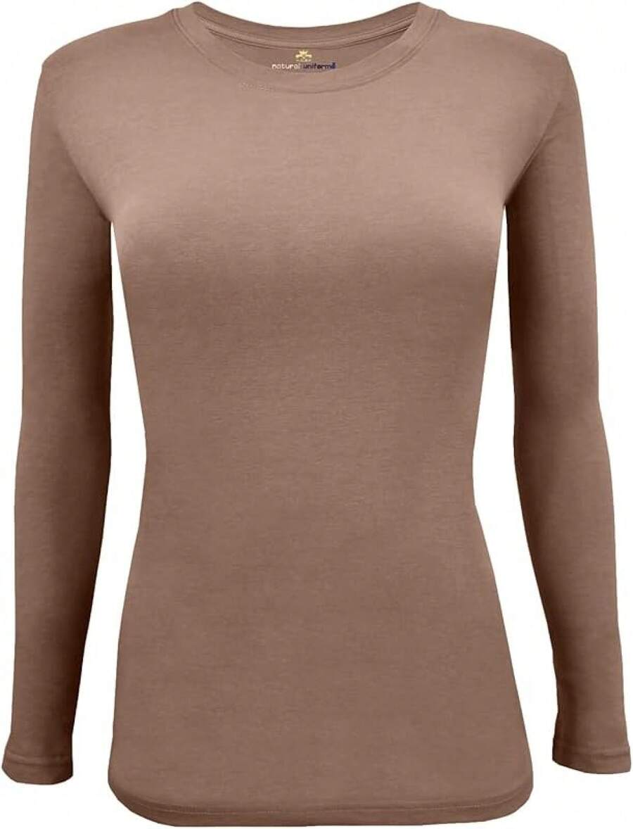 Women's Under Scrub Tee Crew Neck Long Sleeve-Shirt - 巧克力麥芽 - 查看 1