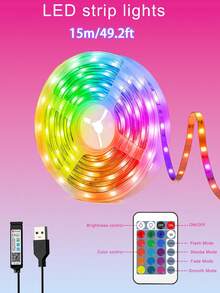 NBBUFF 3ft-100ft LED Strip Lights For Bedroom With Remote And Smart App Control RGB Music Sync Color Changing Led Lights For PC Home Lighting Mirror Kitchen Bar Cabinet Birthday Decor Gaming Equipment - Multicolor - View 17