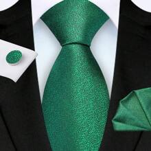 3pcs/Set 8cm Width Solid Cracked Pattern Necktie, Handkerchief, Cufflink Men's Tie Set, High Quality Classic Fashion Business Casual Tie Set, Men's Wedding Accessories, Family/Christmas/Father's Day Gift