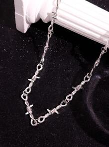 1pc Fashionable Minimalist Punk Style Thorn Silver Necklace, Versatile Collarbone Chain For Men, Suitable For Work And Daily Wear