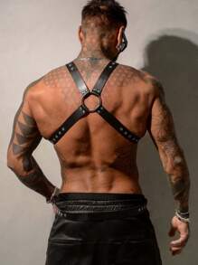 1pc Men's Leather Underwear Full Body Harness, Men's Thongs And Leather Tops, Men Harnesses