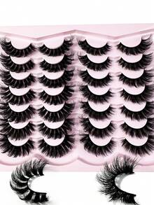 LYBCG 14pairs Mix 2 Different Styles 10-23mm Cat Eye Lashes Fluffy Faux Mink Lashes 8D Wispy Lashes Pack Dramatic Long Thick Volume Eyelashes Halloween Cosplay Manga False Eyelas - 黑色 - 查看 7