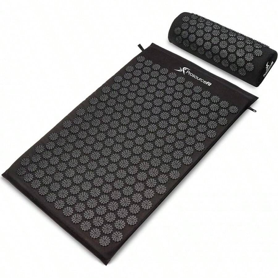 Juego de tapete y almohada de acupresión ProsourceFit para alivio dolor de espalda/cuello y relajación muscular - Grande - Negro/Negro - Ver 1