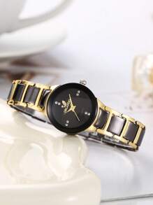 Set de 2 relojes de pulsera de cuarzo metálicos para parejas, con correa de acero, producto del Día de San Valentín