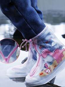 1 Pair White Waterproof Shoe Covers For Elementary Students, Outdoor Rainproof Wear-Resistant Shoe Covers - A - View 1