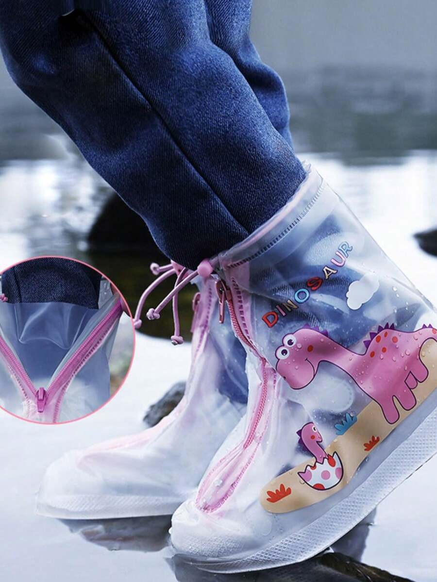 1 Pair White Waterproof Shoe Covers For Elementary Students, Outdoor Rainproof Wear-Resistant Shoe Covers - A - View 1