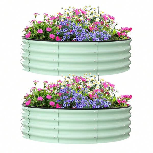 2 Stück Rundes Hochbeet, verzinktes Hochbeet-Set, Pflanzkasten aus Metall für den Außenbereich, für Gemüse, Obst, Blumen, Kräuter, 2pcs