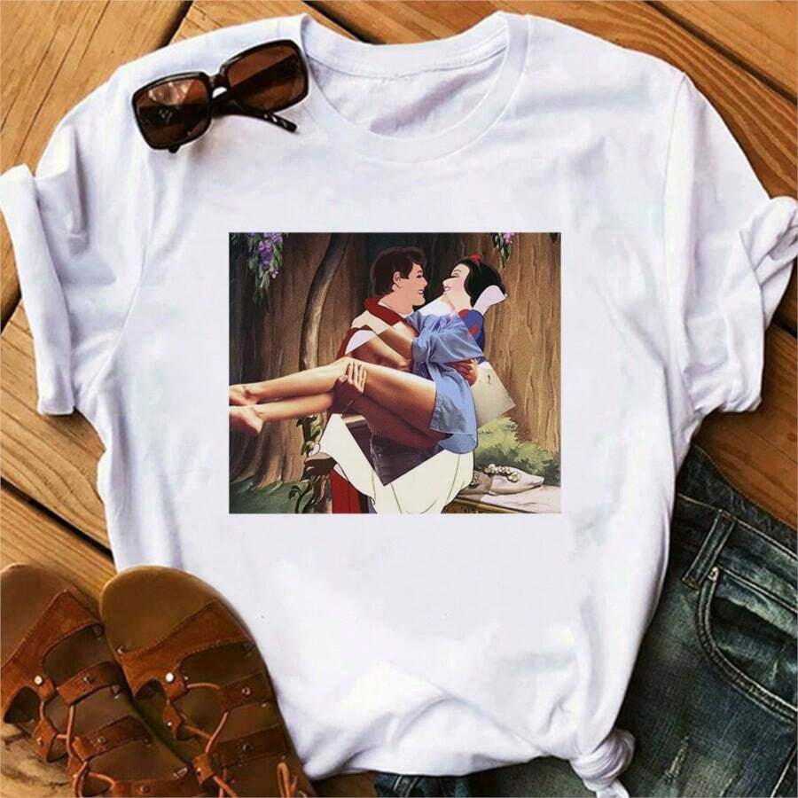 BREATHABLE COOL SUMMER Female T-Shirt Princess Mermaid Ariels Printed T Shirt Women Summer Casual Harajuku Tshirt Funny Short SLEEs Ve Girl Top Tee - 白色 - 查看 1