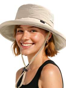 1 pièce Chapeau de soleil pour femmes, chapeau de jardin à large bord avec trou pour queue de cheval, protection solaire pour la plage, matériau respirant, chapeau d'été avec bord relevable