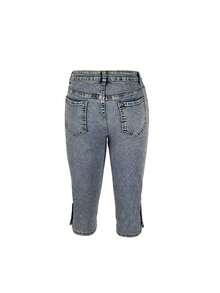 性感中腰紧身七分裤 - 纽扣细节下摆和 Y2K 风格 - 藍色 - 查看 7