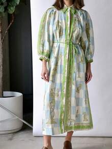 女式波西米亚花卉印花七分袖连衣裙，女士度假装，海滩度假装，女士秋冬连衣裙，女士太阳裙，优雅连衣裙，女士秋季连衣裙