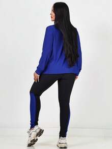 TRIO - 3 Piece Fitness Kit Bomber Jacket + Top + Dry Fit Pants - 藍色 - 查看 4