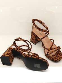 Sandale Revreal cu toc bloc și barete – Elegant, fără efort, drăguț, elegant, la modă, simplu, casual, sexy, pentru nuntă, zână - LEOPARD - Vizualizare 4