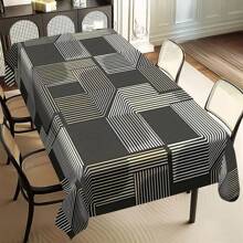 1/20pcs Classic Black Background Embellished Blue And Yellow Line Pattern Tablecloth, Vivid Image, Perfect For Indoor/Outdoor Decorations, Parties, Lunches And Dinners, Stylish Theme | Durable Tablecloths