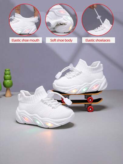 2025 New Fashion Casual Shock-Absorbing Wear-Resistant Glowing LED Lights Sole Lightweight Breathable Low-Top Mesh Children/Youth/Toddler Outdoor/Indoor Walking/Running/Training Sneakers