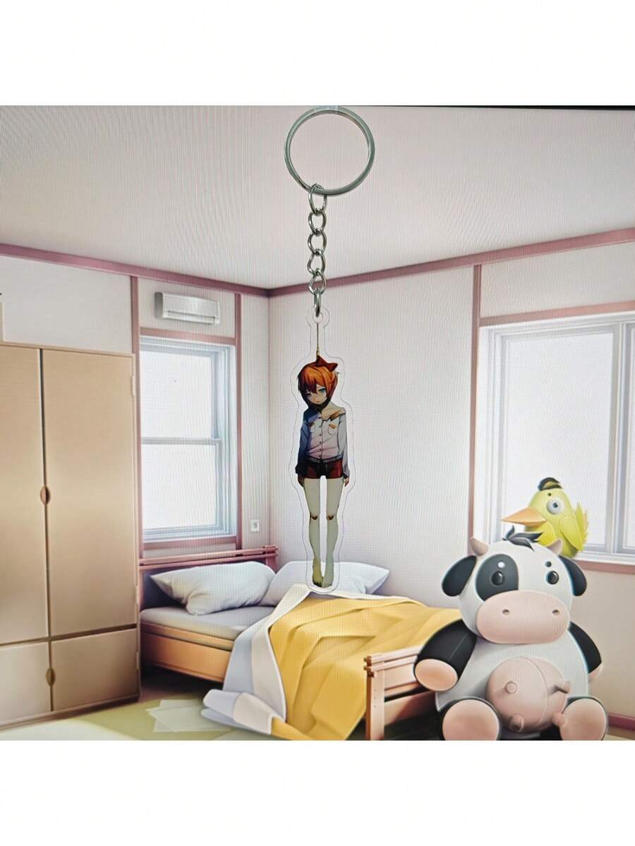 心跳文学部！约 8 厘米长，动漫 Sayori 亚克力 Chibi 动漫挂牌，动漫人物房间挂饰，动漫窗户挂饰，莫妮卡游戏角色钥匙扣，可爱动漫钥匙扣，卧室墙壁挂饰，家居装饰挂饰 - 彩色 - 查看 1