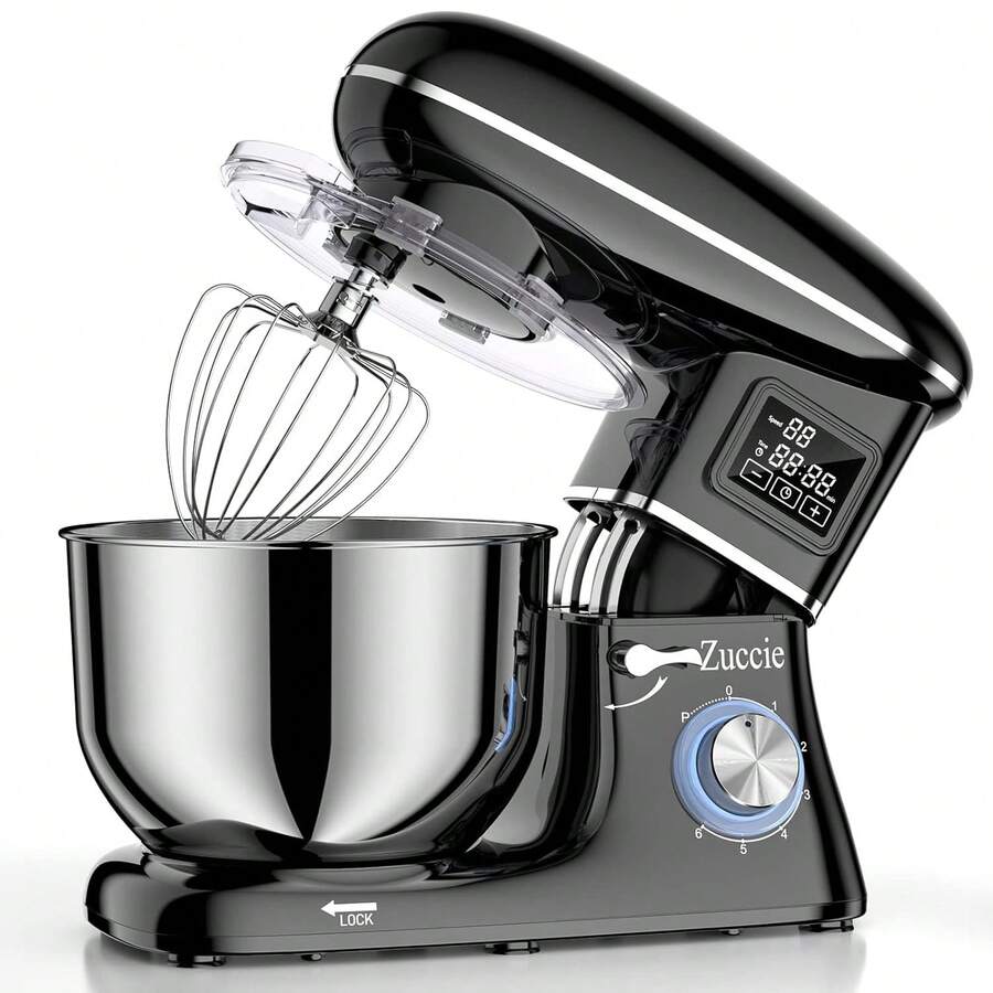 THREEKEY 1pc 6.2-Quart 660W Stand Mixer, 6-Speed Tilt-Head Kitchen Electric Mixer With LCD Touch Screen, Dough Hook, Whisk, And Beater - 美規A型插(110-127V) - 查看 1