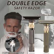 Men's Adjustable Safety Razor Kit - With 10pcs Stainless Steel Single-Edge Blades, Shaving Brush & Razor Cleaning Brush, 2pcs Safety Blade Caps & Shaver Holder - Perfect Gift For Father Day & Boyfriend - 7 In 1 Shaving Grooming Set