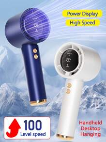 100 Wind Speed Portable Handheld Turbo Fan Display Screen 100 Wind Speeds Adjustable Mini USB Charging Handheld Fan Desktop Small Fan Electric Fan Portable And Simple Outdoor Small Fan