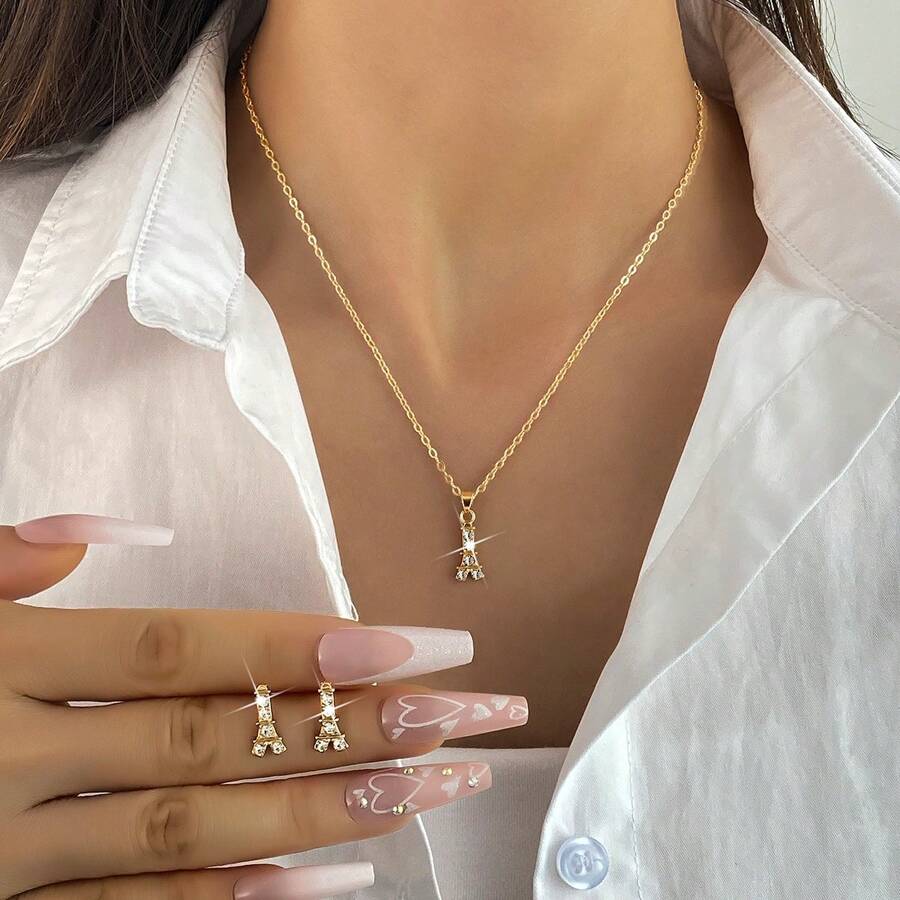 3 Stücke Damen Gold Halskette, Ohrringe Schmuckset, für den täglichen Gebrauch
