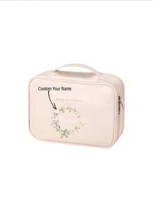 1pc Personalized Floral & Name Design Large Capacity Detachable Makeup Bag, With Free Compartments For Washing & Trimming, Waterproof Portable Organizer Bag With Separate Sections