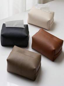 1pc New Stylish Simple Leather Tissue Box, High-Grade Home/Hotel/Restaurant Paper Napkin Organizer
