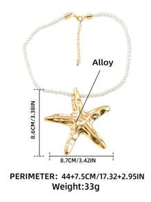 1pc Bohemian Style Simple Starfish Shaped Alloy Necklace For Women Elegant Chunky Rope Choker Necklace Jewelry