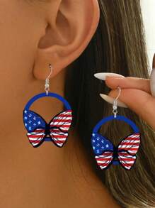 1 Pair Minimalist Versatile Independence Day Flag Color Wooden Slim Frame Butterfly Earrings