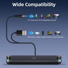 Wired Computer Speakers PC Desktop Speakers 3D Surround Sound High Fidelity Clear Stereo With LED Atmosphere Light, Computer Sound Bar For Laptop Desktop, USB Powered, 3.5mm Audio Cable - Black