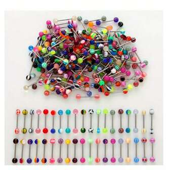 100pcs Mixed Ball Tongue Navel Nipple Barbell Rings Bars Body Jewelry Piercing