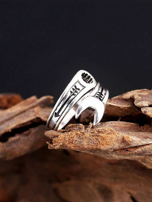 1pc Adjustable Wrench Design Finger Ring, Fashion Personalized Ring For Men, Suitable For Daily Wear