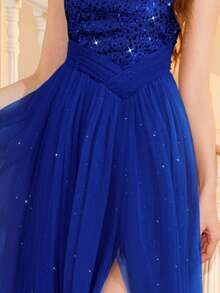 Teen Girl Gold Sequin Tulle Easter Dress, Elegant Princess Party Gown, Suitable For Girl Birthday Party, Wedding, Bridesmaid, Prom, Festival Celebration - Màu xanh lam - Xem 5