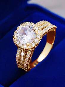 1 pièce Bague en zirconium multi-couches de luxe, élégante et sophistiquée, brillante. Cadeau idéal pour les femmes à la Saint-Valentin, anniversaire de mariage