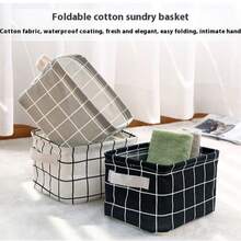 1 pieza Cesta/Bolsa de almacenamiento de lino plegable y de moda creativa para el hogar, organizador portátil impermeable para lavandería/baño/escritorio de oficina, decoración de dormitorio, vuelta a la escuela - Multicolor - Ver 6