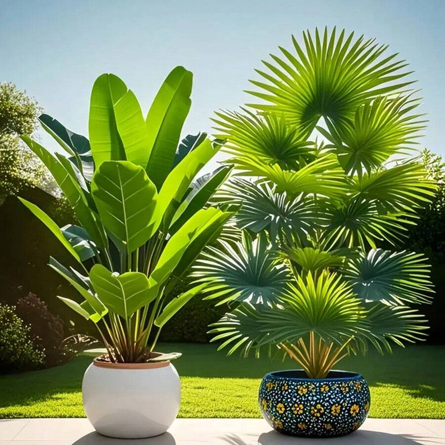 2 Artificial Palm Trees - UV Resistant, Suitable For Indoor And Outdoor Decoration, Ideal For Home, Hotel, Garden, Office, Wedding & Festival Scenes, Ground Insert Design, Green Leaf Architectural Style, Wedding Decoration