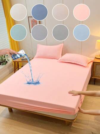 1 Stück wasserdichtes Bettlaken, Bettwäsche, Spannbetttuch, einfarbige Matratzenbezug, weich und bequeme Bettwäsche für das Schlafzimmer, hautfreundliche Bettwäsche, ganzjährig, passend für alle Bettgrößen - Einzelbett, Doppelbett, Queensize, Kingsize, staubdichte Tagesdecke, staubdicht und rutschfest, Kissen und Kissenbezug nicht enthalten, Unabhängigkeitstag, Heimtextilien, Bettwäsche Geschenke, maschinenwaschbar