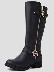 GLOBALWIN Women's Quilted Knee High Boots Low Heel Comfortable Fashion Dressy Riding Boots For Women  Plain    Goth - màu đen - Xem 4
