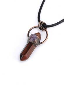 1pc Retro Hexagonal Pointed Pendant Necklace Vintage Natural Semi-Precous Stone Tiger Eye Amethysts Aventurine Quartz Jewelry H664