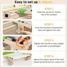 Cat Window Perch, Window Bed For Indoor Cats, Hammock Window Seat With Self Groomer, Wood & Metal Frame, Easy To Adjust & Assemble Cat Windowsill Perch(Medium)